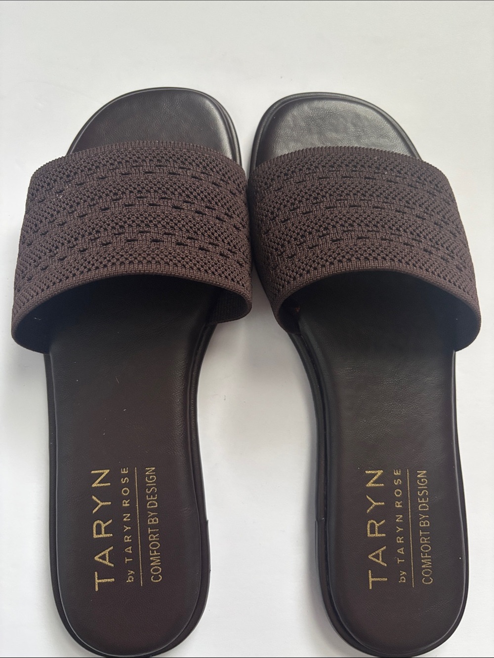 Taryn Rose Brown Knit Slide Sandals